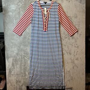 J.CREW Sammie Striped Baltic Ro Lace Up Dress Medium Patriotic Blue‎ Red New